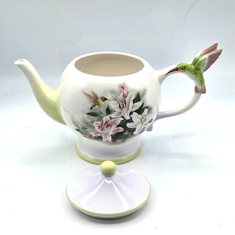 Teleflora Hummingbird and Lillies Teapot By Lena Liu Porcelain Tea Pot w/ Lid